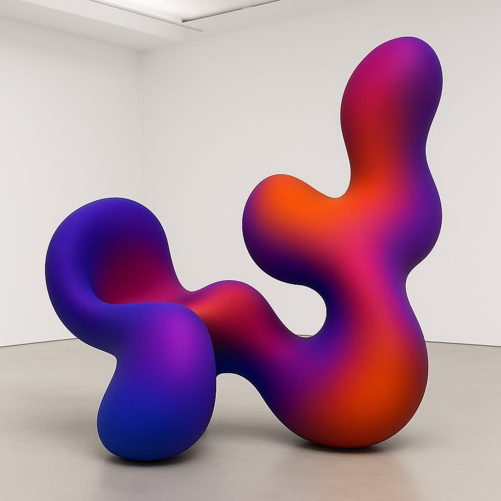 Sculptural furniture in gradient purple, red and orange