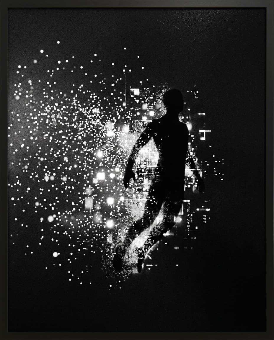 Figure dissolving into light